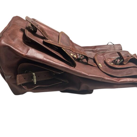 Handmade Vintage Genuine Leather Backpack Brown Tassel Drawstring Buckle 90s USA main image 6
